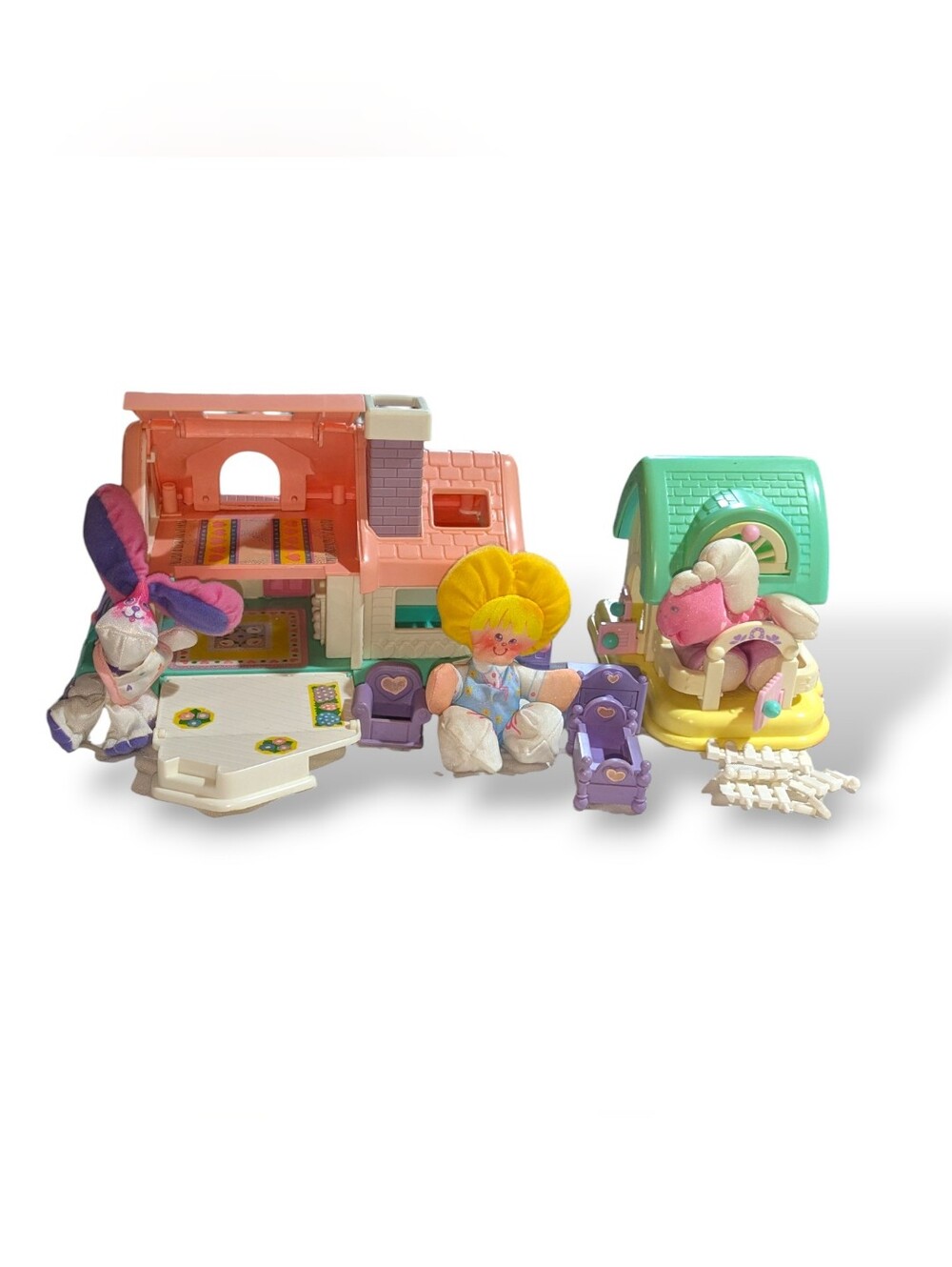 Vintage 1987 Fisher-Price Smooshees Barn House Playset Accessories & 3 Squishees